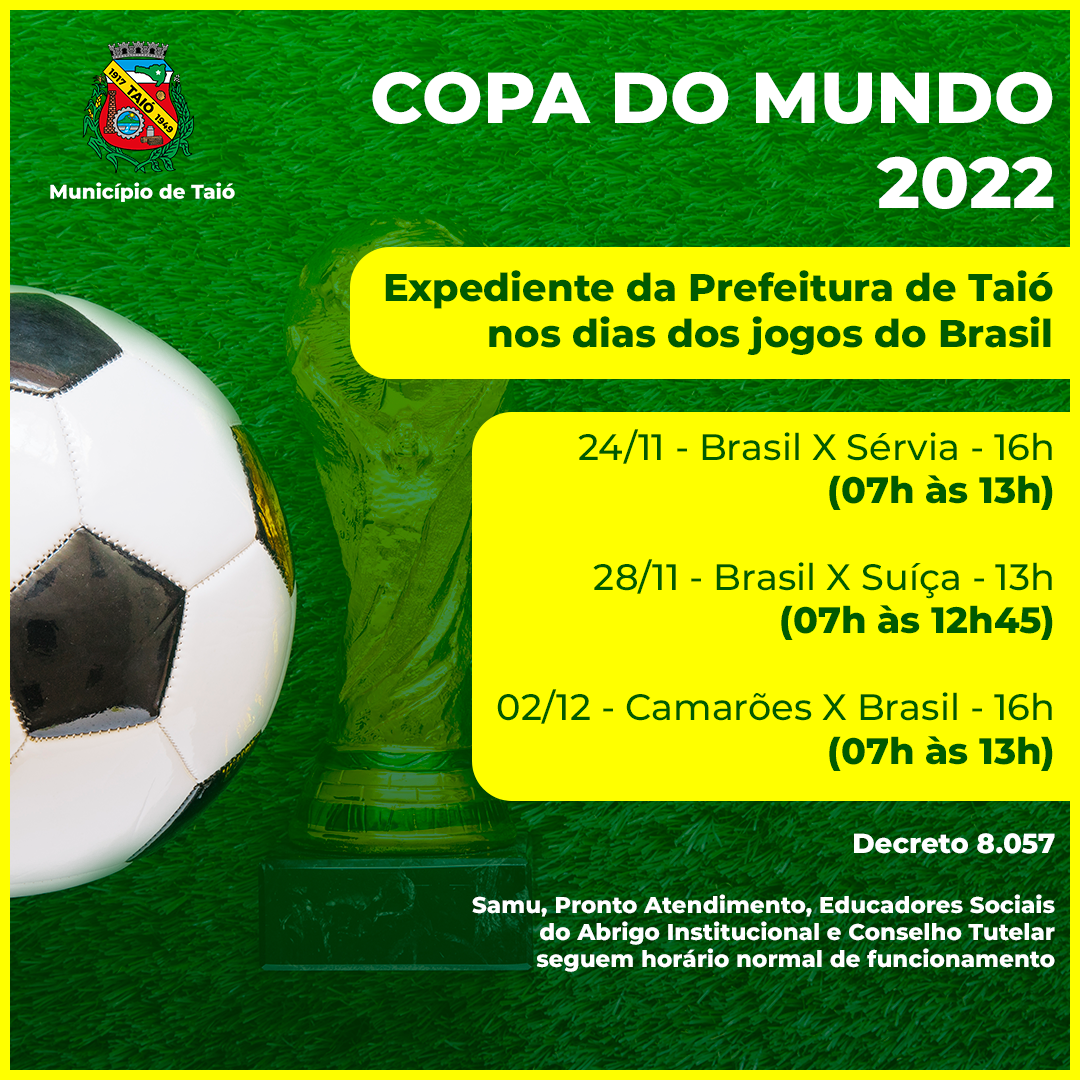Secretaria de Saúde orienta sobre o funcionamento das unidades de saúde  durante os jogos do Brasil na Copa do Mundo FIFA 2022 - Prefeitura de  Bragança Paulista